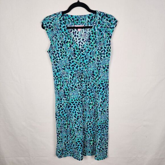 Lilly Pulitzer Blue Turquoise White Leopard Animal Print Dress Small Size Small - Picture 1 of 6